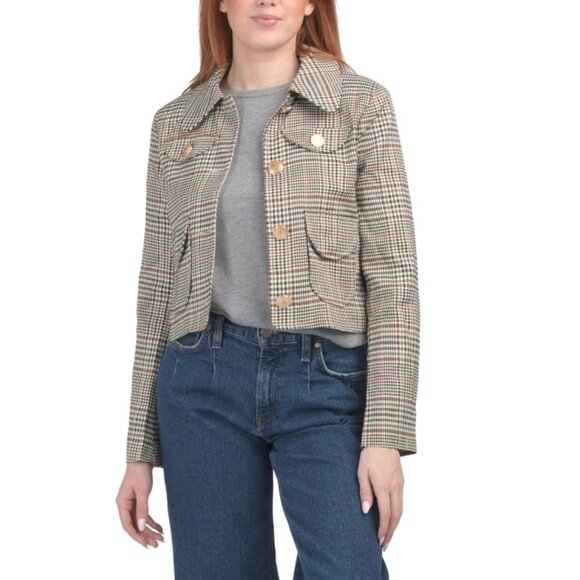 7 FOR ALL MANKIND Tartan Four Pocket Cropped Jacket - Picture 1 of 2